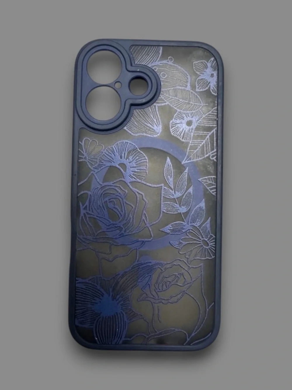 Floral MagSafe Phone Case for iPhone 17 Blue Clear Rose Flower Design